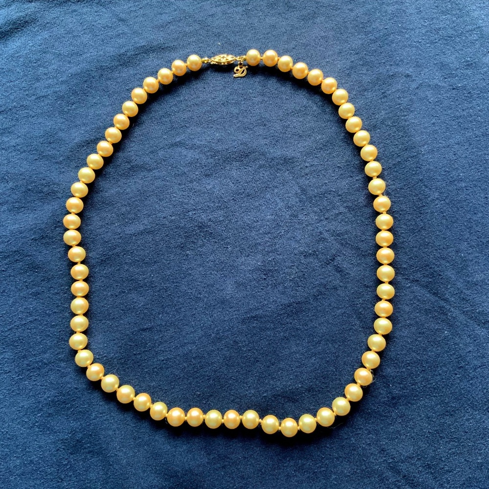 Vintage Faux Pearl Necklace With Gold Toned Safety Clasp 23.5”